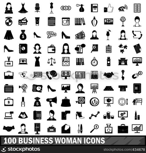 100 business woman icons set in simple style for any design vector illustration. 100 business woman icons set, simple style