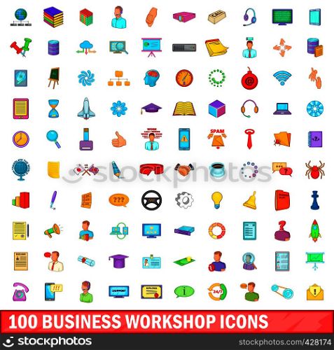 100 business workshop icons set in cartoon style for any design vector illustration. 100 business workshop icons set, cartoon style