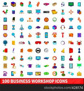 100 business workshop icons set in cartoon style for any design vector illustration. 100 business workshop icons set, cartoon style