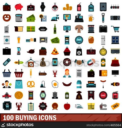 100 buying icons set in flat style for any design vector illustration. 100 buying icons set, flat style