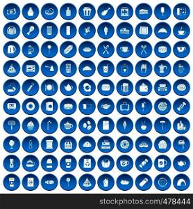 100 cafe icons set in blue circle isolated on white vector illustration. 100 cafe icons set blue