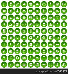 100 cafe icons set in green circle isolated on white vectr illustration. 100 cafe icons set green