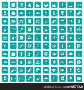 100 cafe icons set in grunge style blue color isolated on white background vector illustration. 100 cafe icons set grunge blue