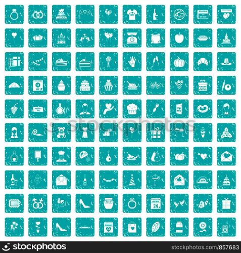 100 cake icons set in grunge style blue color isolated on white background vector illustration. 100 cake icons set grunge blue