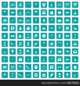 100 cake icons set in grunge style blue color isolated on white background vector illustration. 100 cake icons set grunge blue