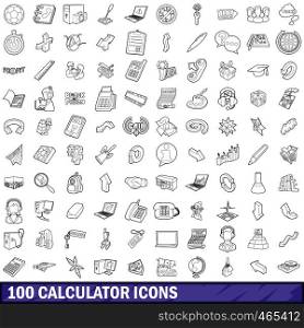 100 calculator icons set in outline style for any design vector illustration. 100 calculator icons set, outline style