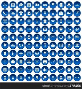 100 calendar icons set in blue circle isolated on white vector illustration. 100 calendar icons set blue