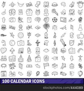 100 calendar icons set in outline style for any design vector illustration. 100 calendar icons set, outline style