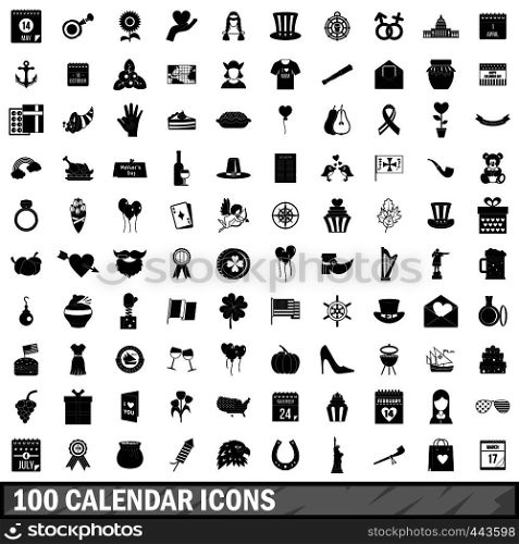 100 calendar icons set in simple style for any design vector illustration. 100 calendar icons set, simple style
