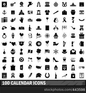 100 calendar icons set in simple style for any design vector illustration. 100 calendar icons set, simple style