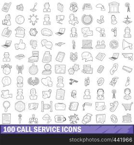 100 call service icons set in outline style for any design vector illustration. 100 call service icons set, outline style