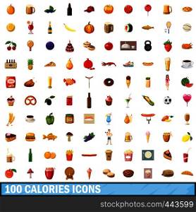 100 calories icons set in cartoon style for any design vector illustration. 100 calories icons set, cartoon style