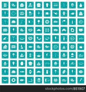 100 calories icons set in grunge style blue color isolated on white background vector illustration. 100 calories icons set grunge blue