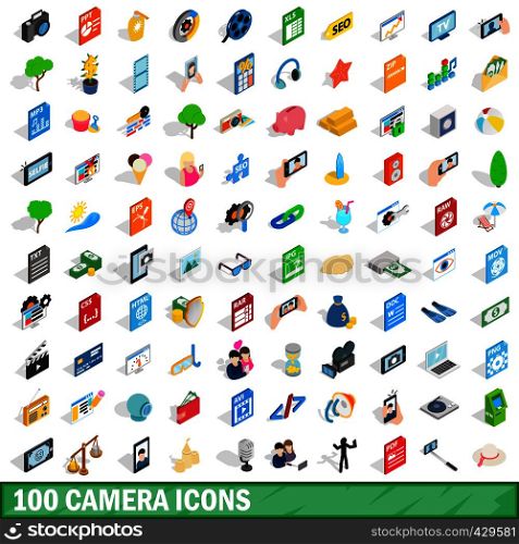 100 camera icons set in isometric 3d style for any design vector illustration. 100 camera icons set, isometric 3d style