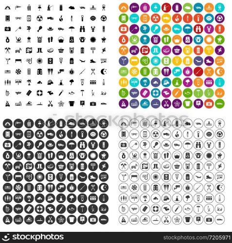100 camping icons set vector in 4 variant for any web design isolated on white. 100 camping icons set vector variant