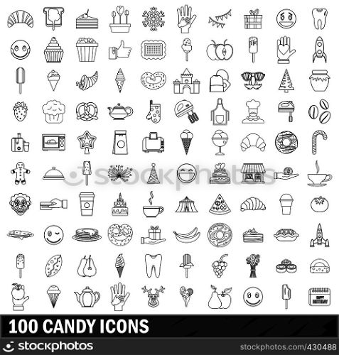 100 candy icons set in outline style for any design vector illustration. 100 candy icons set, outline style