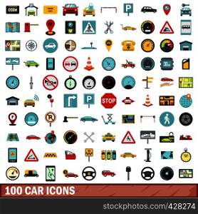 100 car icons set in flat style for any design vector illustration. 100 car icons set, flat style