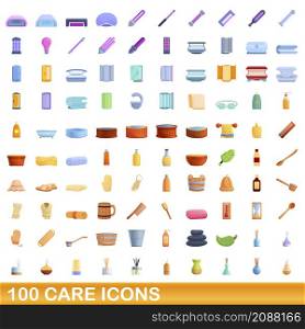100 care icons set. Cartoon illustration of 100 care icons vector set isolated on white background. 100 care icons set, cartoon style