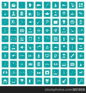 100 care icons set in grunge style blue color isolated on white background vector illustration. 100 care icons set grunge blue