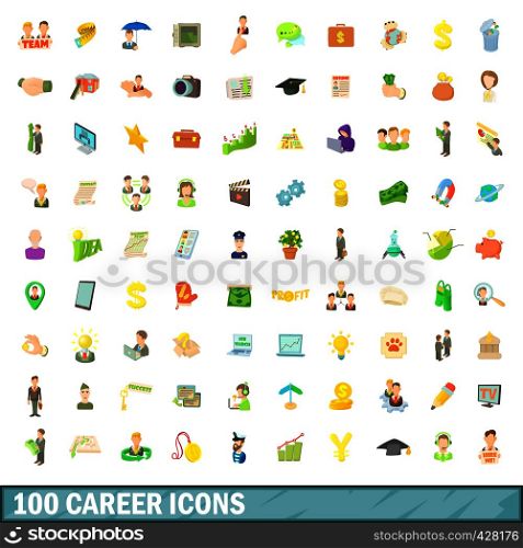 100 career icons set in cartoon style for any design vector illustration. 100 career icons set, cartoon style