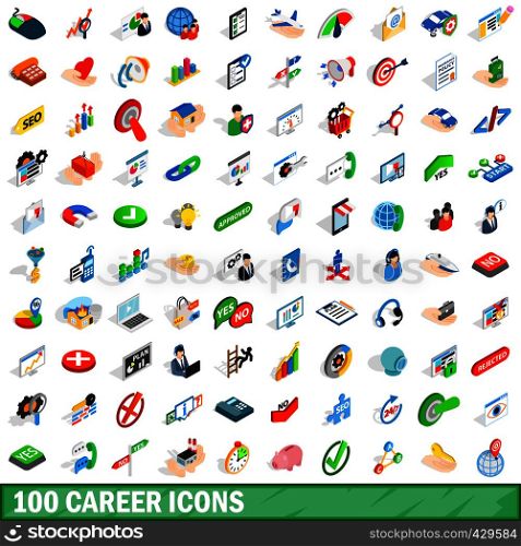 100 career icons set in isometric 3d style for any design vector illustration. 100 career icons set, isometric 3d style