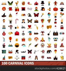 100 carnival icons set in flat style for any design vector illustration. 100 carnival icons set, flat style