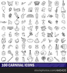 100 carnival icons set in outline style for any design vector illustration. 100 carnival icons set, outline style