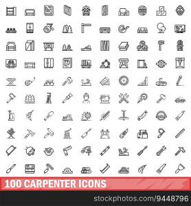 100 carpenter icons set. Outline illustration of 100 carpenter icons vector set isolated on white background. 100 carpenter icons set, outline style