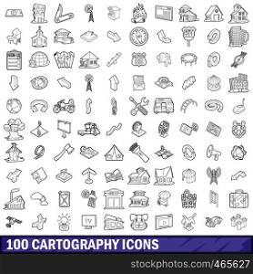 100 cartography icons set in outline style for any design vector illustration. 100 cartography icons set, outline style