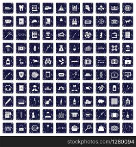 100 case icons set in grunge style sapphire color isolated on white background vector illustration. 100 case icons set grunge sapphire