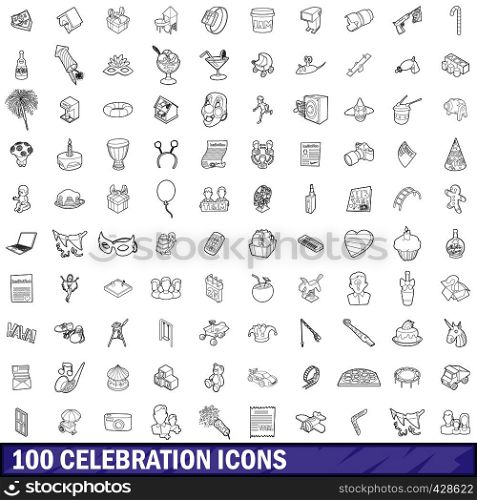 100 celebrationl icons set in outline style for any design vector illustration. 100 celebration icons set, outline style