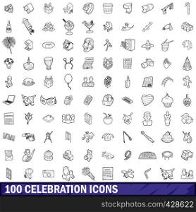 100 celebrationl icons set in outline style for any design vector illustration. 100 celebration icons set, outline style