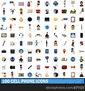 100 cell phone icons set in cartoon style for any design vector illustration. 100 cell phone icons set, cartoon style