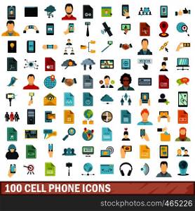 100 cell phone icons set in flat style for any design vector illustration. 100 cell phone icons set, flat style