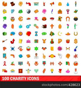 100 charity icons set in cartoon style for any design vector illustration. 100 charity icons set, cartoon style