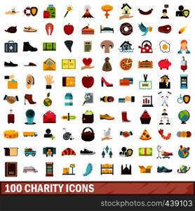 100 charity icons set in flat style for any design vector illustration. 100 charity icons set, flat style