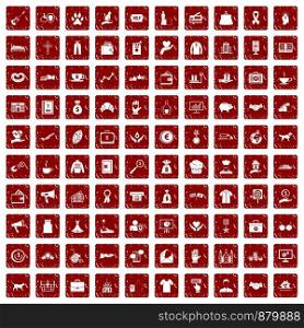100 charity icons set in grunge style red color isolated on white background vector illustration. 100 charity icons set grunge red