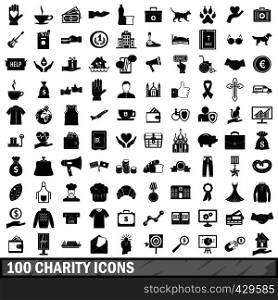 100 charity icons set in simple style for any design vector illustration. 100 charity icons set, simple style