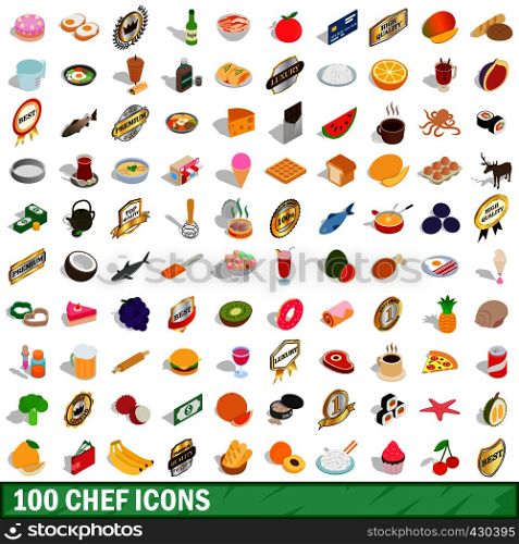 100 chef icons set in isometric 3d style for any design vector illustration. 100 chef icons set, isometric 3d style