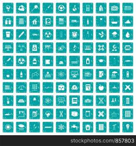 100 chemistry icons set in grunge style blue color isolated on white background vector illustration. 100 chemistry icons set grunge blue