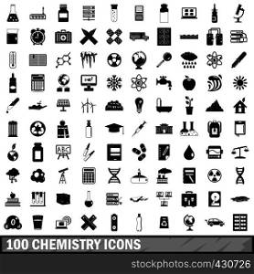 100 chemistry icons set in simple style for any design vector illustration. 100 chemistry icons set, simple style
