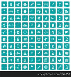 100 child center icons set in grunge style blue color isolated on white background vector illustration. 100 child center icons set grunge blue