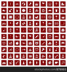 100 child center icons set in grunge style red color isolated on white background vector illustration. 100 child center icons set grunge red