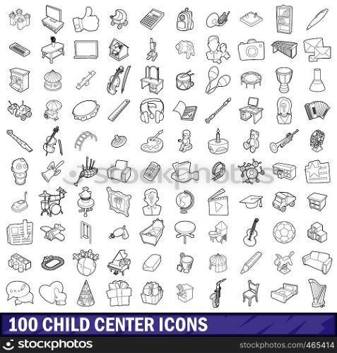 100 child center icons set in outline style for any design vector illustration. 100 child center icons set, outline style