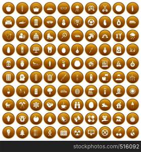 100 child health icons set in gold circle isolated on white vector illustration. 100 child health icons set gold