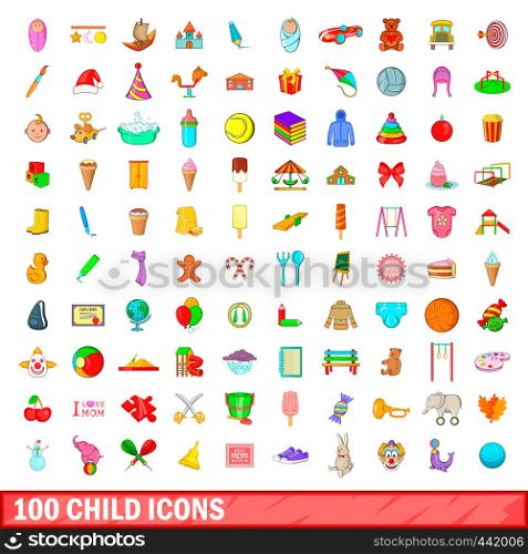 100 child icons set in cartoon style for any design vector illustration. 100 child icons set, cartoon style