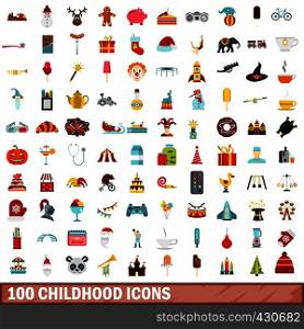 100 childhood icons set in flat style for any design vector illustration. 100 childhood icons set, flat style