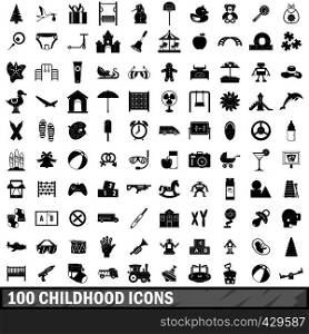 100 childhood icons set in simple style for any design vector illustration. 100 childhood icons set, simple style