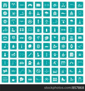 100 children activities icons set in grunge style blue color isolated on white background vector illustration. 100 children activities icons set grunge blue
