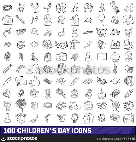 100 children day icons set in outline style for any design vector illustration. 100 children day icons set, outline style